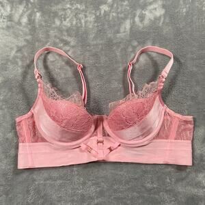 Honey Birdette Belinda Bra 34B Pink Push Up Demi Cup Lace Shimmer Boudoir